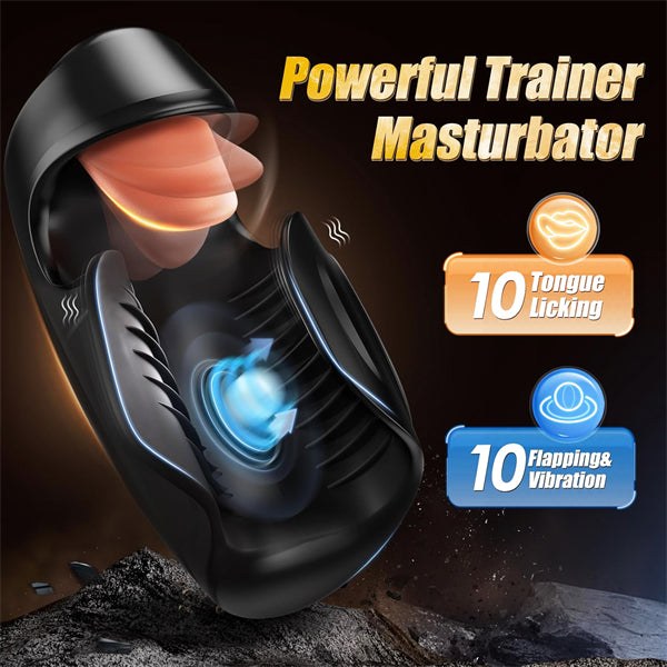 10 Tongue-Licking & Tapping & Vibrating Male Stroker Trainer