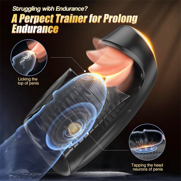 10 Tongue-Licking & Tapping & Vibrating Male Stroker Trainer