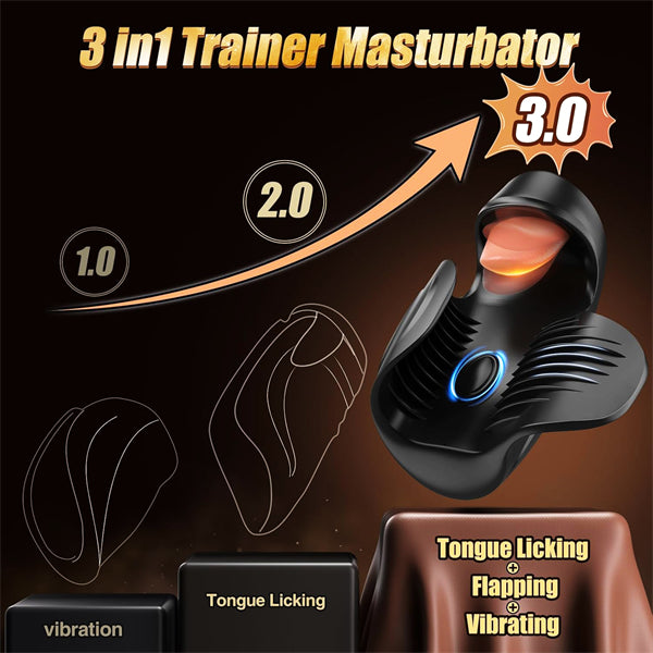 10 Tongue-Licking & Tapping & Vibrating Male Stroker Trainer