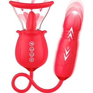 7 Tongue Licking & 3 Thrusting Rose Vibrator Dildo