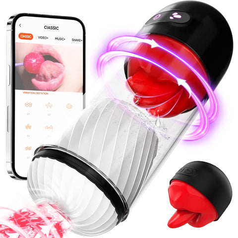 9 Vibrating & 360° Tongue Licking Male Stroker