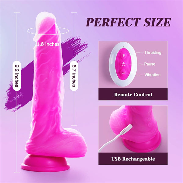 9.25 inch Thrusting Rose Red Dildo Vibrator